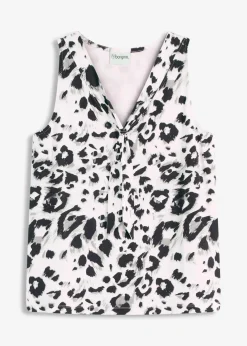 bonprix Shirts & Tops^Top mit Schluppe weiß/schwarz/taupe/beige leo bedruckt