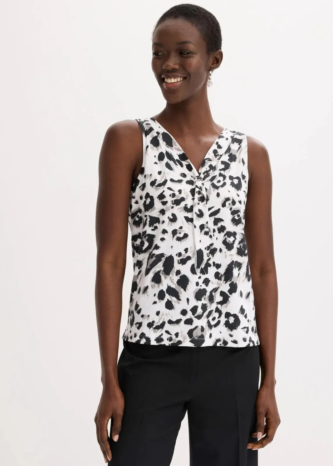 bonprix Shirts & Tops^Top mit Schluppe weiß/schwarz/taupe/beige leo bedruckt