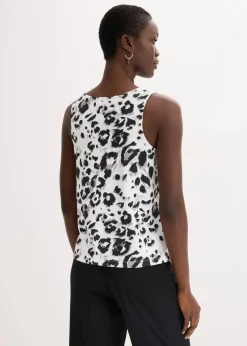 bonprix Shirts & Tops^Top mit Schluppe weiß/schwarz/taupe/beige leo bedruckt