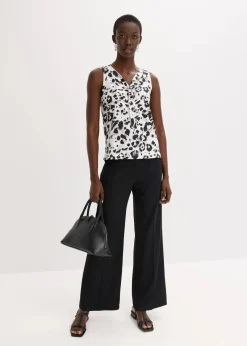 bonprix Shirts & Tops^Top mit Schluppe weiß/schwarz/taupe/beige leo bedruckt