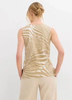bonprix Shirts & Tops|Nachhaltigere Materialien^Top mit seitlichen Schlitzen wollweiß/new beige bedruckt