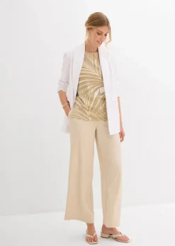 bonprix Shirts & Tops|Nachhaltigere Materialien^Top mit seitlichen Schlitzen wollweiß/new beige bedruckt