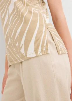bonprix Shirts & Tops|Nachhaltigere Materialien^Top mit seitlichen Schlitzen wollweiß/new beige bedruckt