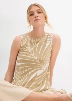 bonprix Shirts & Tops|Nachhaltigere Materialien^Top mit seitlichen Schlitzen wollweiß/new beige bedruckt