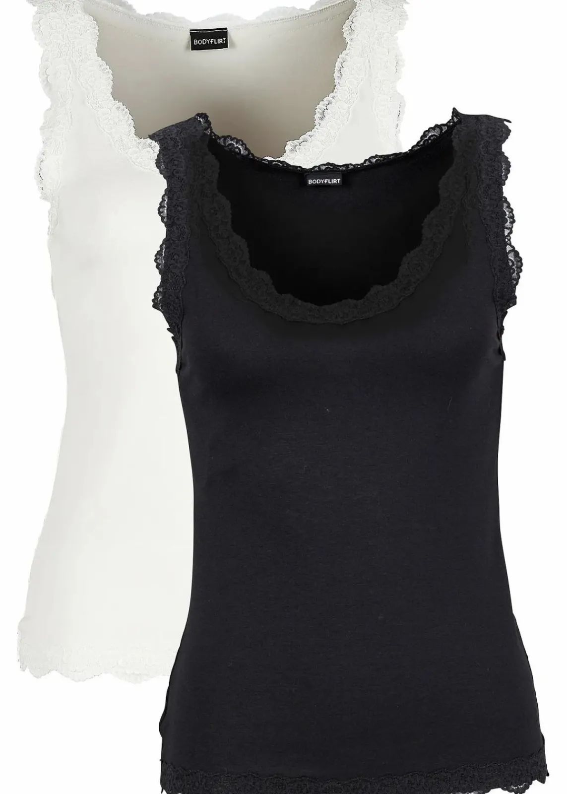 bonprix Shirts & Tops^Top mit Spitze (2er-Pack) schwarz + wollweiß