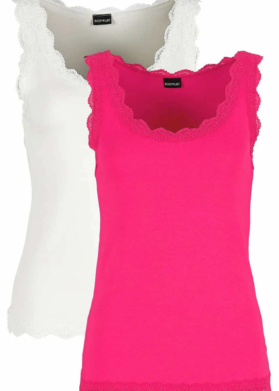 bonprix Shirts & Tops^Top mit Spitze (2er-Pack) dunkelpink + wollweiß