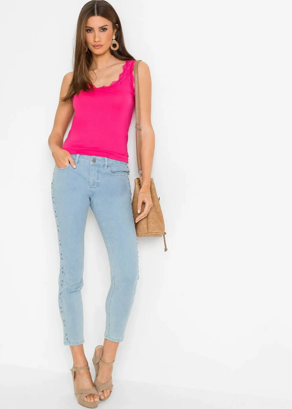bonprix Shirts & Tops^Top mit Spitze (2er-Pack) dunkelpink + wollweiß