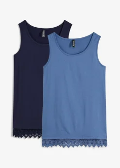 bonprix Shirts & Tops^Top mit Spitze (2er-Pack) jeansblau + dunkelblau