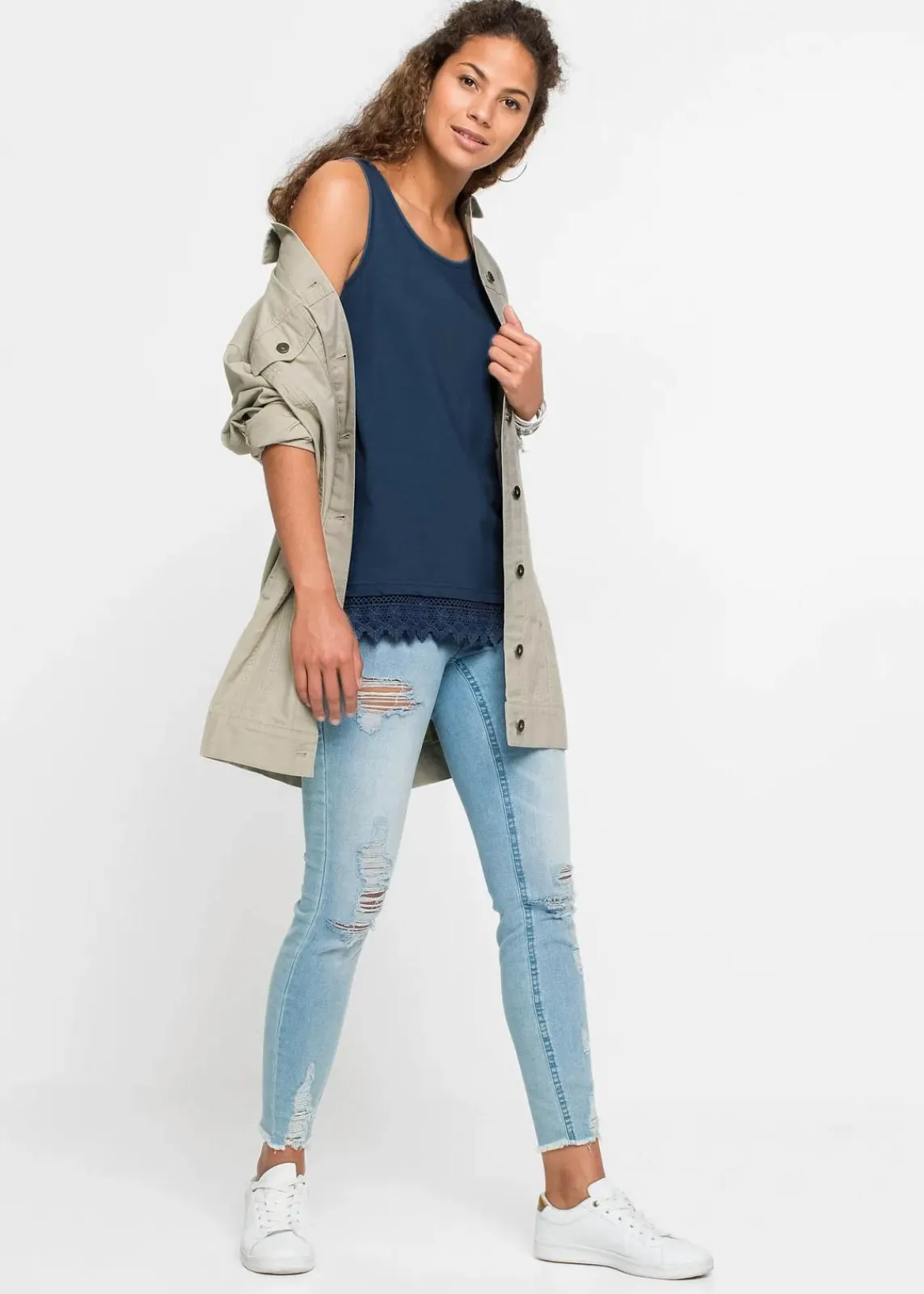 bonprix Shirts & Tops^Top mit Spitze (2er-Pack) jeansblau + dunkelblau