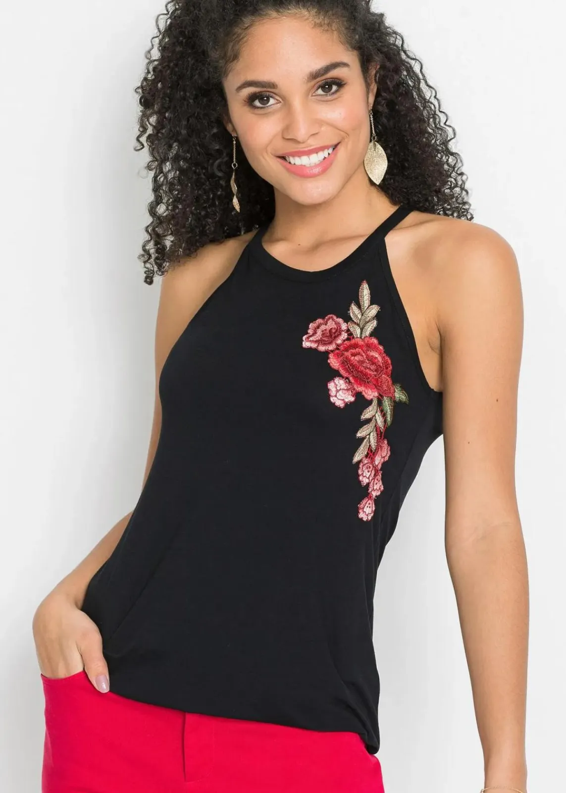 bonprix Shirts & Tops|Nachhaltigere Materialien^Top mit Stickerei schwarz