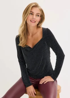 bonprix Shirts & Tops^Top mit Wasserfallausschnitt schwarz
