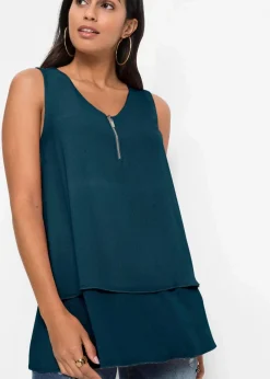 bonprix Shirts & Tops|Blusen & Tuniken^Top mit Zipper aus nachhaltige Viskose blaupetrol