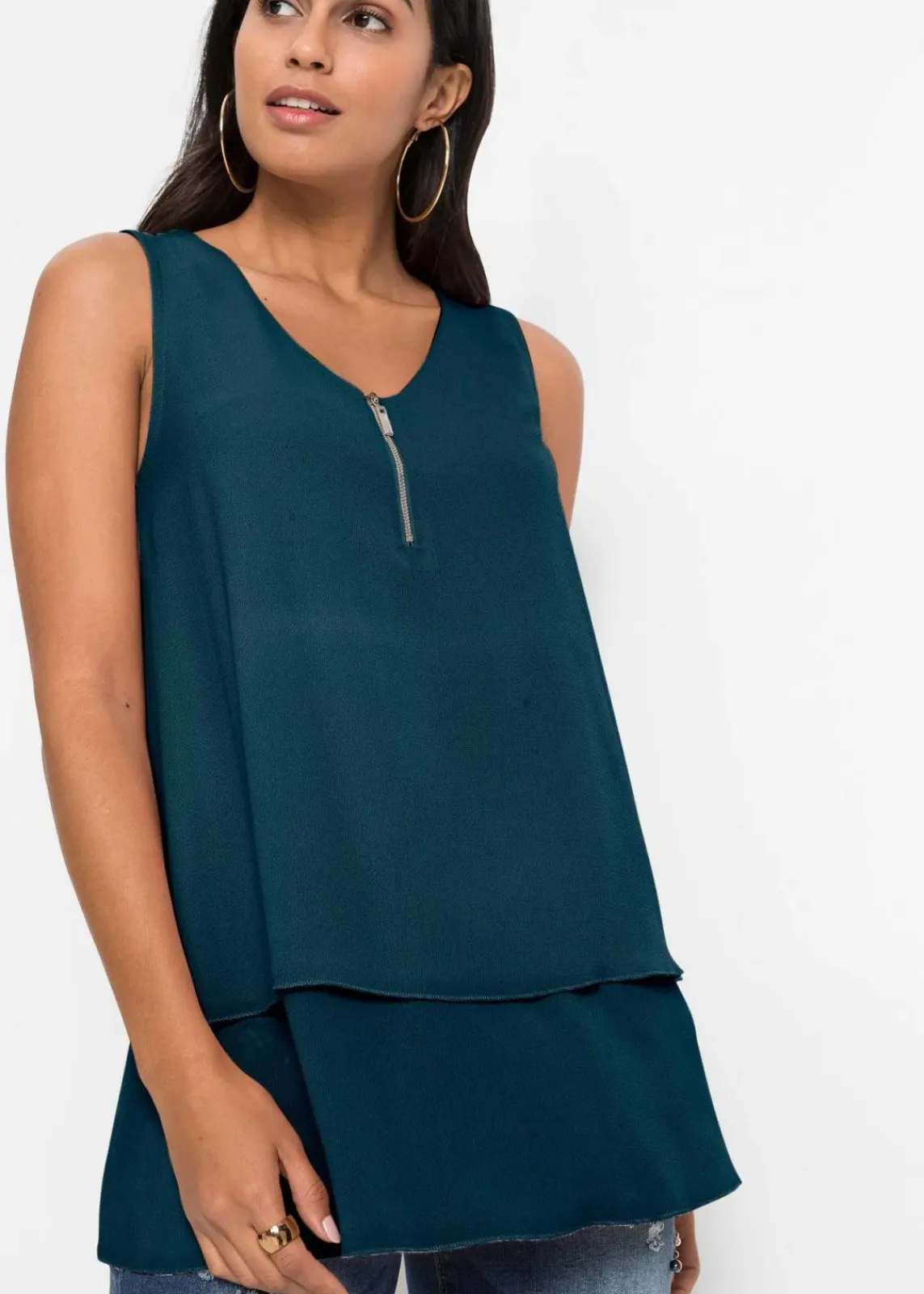 bonprix Shirts & Tops|Blusen & Tuniken^Top mit Zipper aus nachhaltige Viskose blaupetrol