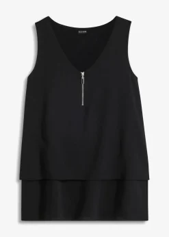 bonprix Blusen & Tuniken|Shirts & Tops^Top mit Zipper aus nachhaltige Viskose schwarz