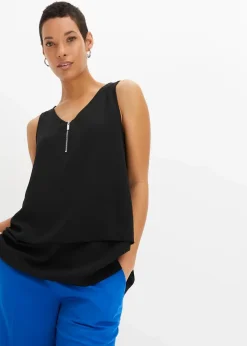 bonprix Blusen & Tuniken|Shirts & Tops^Top mit Zipper aus nachhaltige Viskose schwarz
