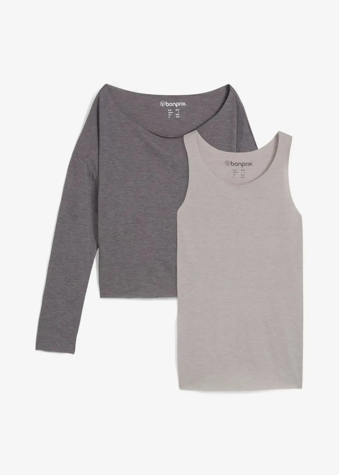 bonprix Nachhaltigere Materialien|Shirts & Tops^Top und Langarmshirt (2-tlg.Set) aus Jersey grau+hellgrau meliert