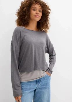 bonprix Nachhaltigere Materialien|Shirts & Tops^Top und Langarmshirt (2-tlg.Set) aus Jersey grau+hellgrau meliert