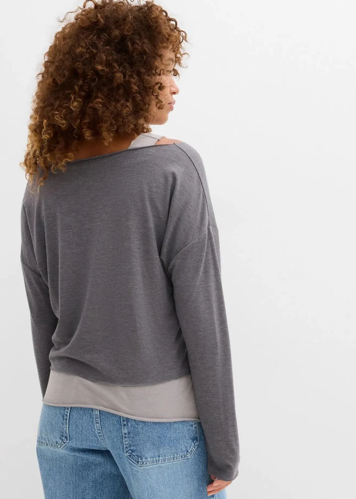 bonprix Nachhaltigere Materialien|Shirts & Tops^Top und Langarmshirt (2-tlg.Set) aus Jersey grau+hellgrau meliert