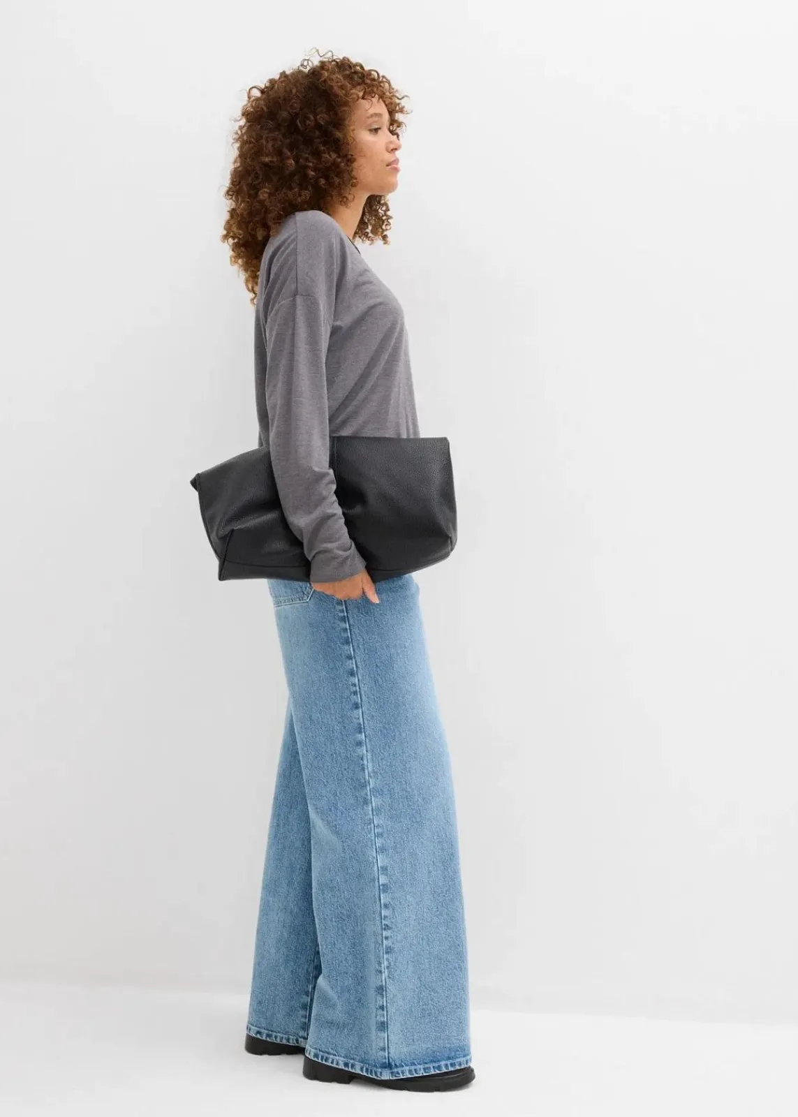bonprix Nachhaltigere Materialien|Shirts & Tops^Top und Langarmshirt (2-tlg.Set) aus Jersey grau+hellgrau meliert
