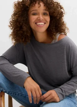 bonprix Nachhaltigere Materialien|Shirts & Tops^Top und Langarmshirt (2-tlg.Set) aus Jersey grau+hellgrau meliert