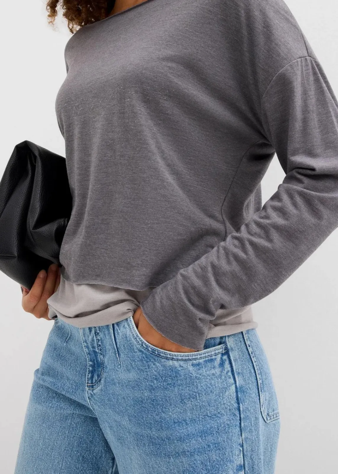 bonprix Nachhaltigere Materialien|Shirts & Tops^Top und Langarmshirt (2-tlg.Set) aus Jersey grau+hellgrau meliert