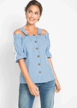 bonprix Bekleidung·Jacken & Mäntel|Blusen & Tuniken^Trachtenbluse mit halbem Arm himmelblau/weiß kariert