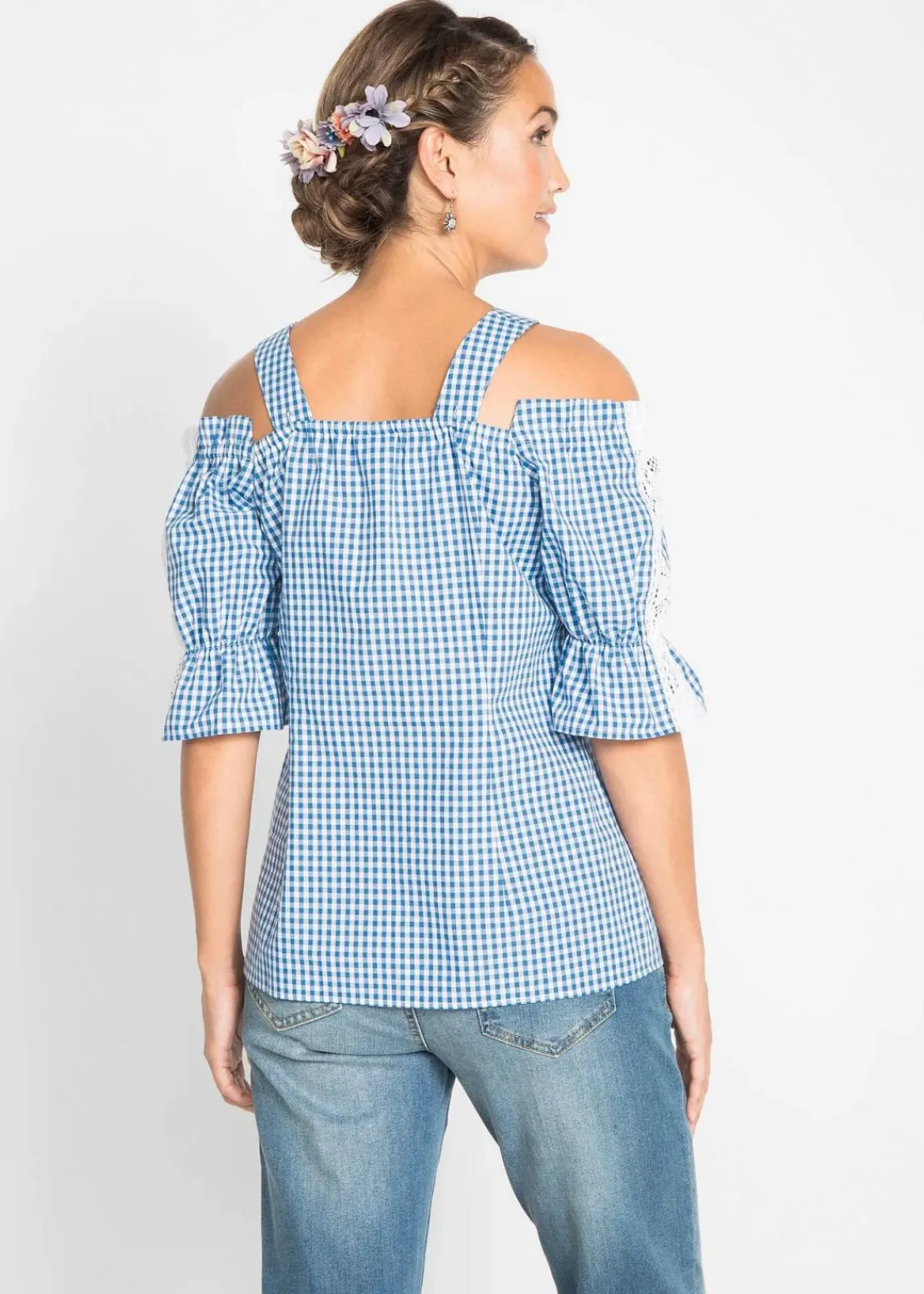 bonprix Bekleidung·Jacken & Mäntel|Blusen & Tuniken^Trachtenbluse mit halbem Arm himmelblau/weiß kariert