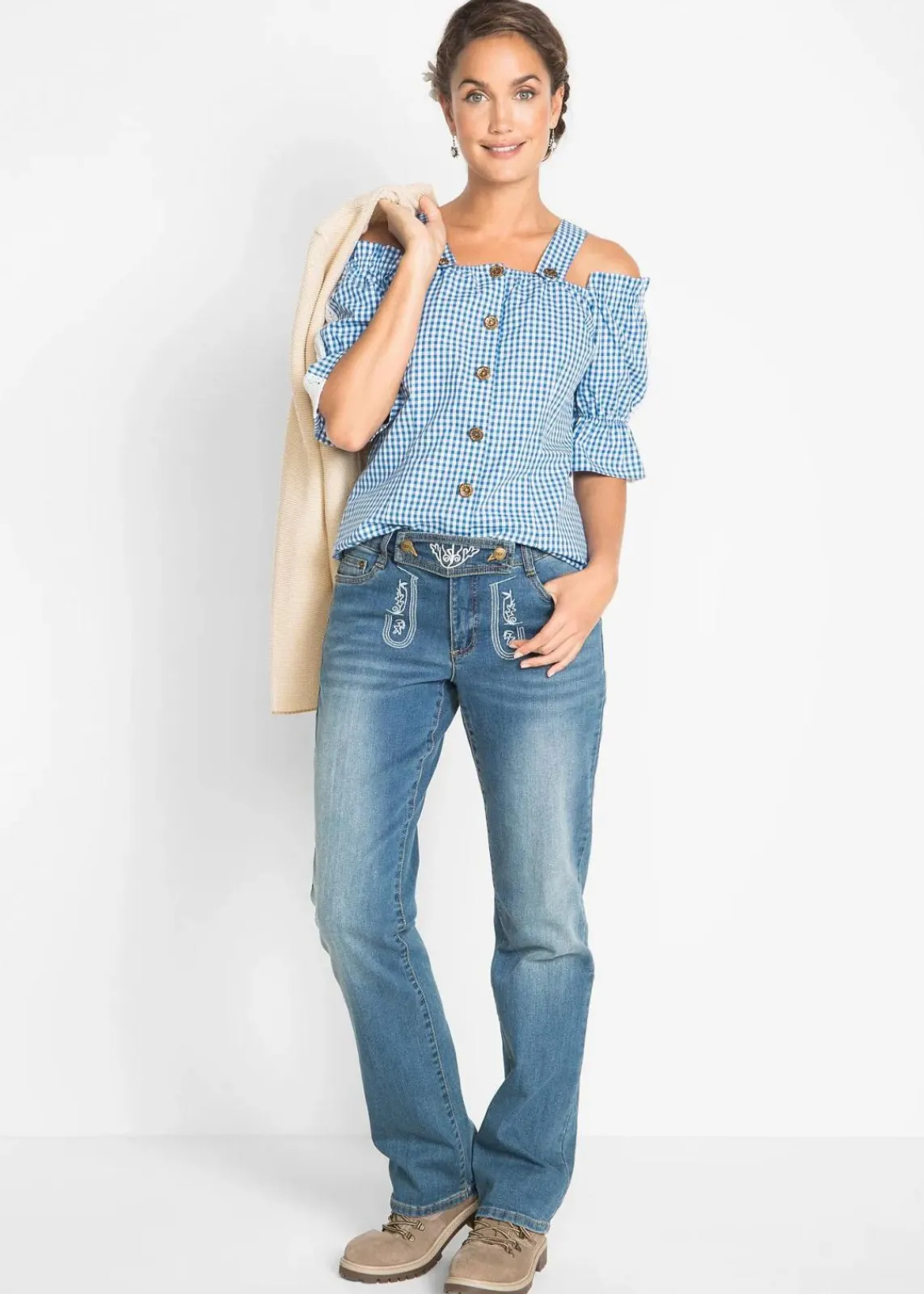 bonprix Bekleidung·Jacken & Mäntel|Blusen & Tuniken^Trachtenbluse mit halbem Arm himmelblau/weiß kariert