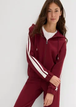bonprix Bekleidung·Hosen|Zweiteiler & Sets^Trainingsjacke mit sportivem Streifen ahornrot/weiß