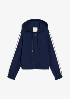 bonprix Jacken & Mäntel|Zweiteiler & Sets^Trainingsjacke mit sportivem Streifen dunkelblau/weiß
