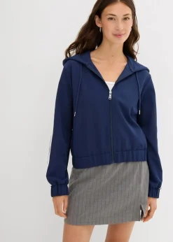 bonprix Jacken & Mäntel|Zweiteiler & Sets^Trainingsjacke mit sportivem Streifen dunkelblau/weiß