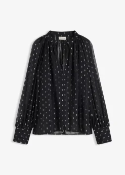 bonprix Bekleidung·Jacken & Mäntel|Blusen & Tuniken^Transparente Schlupfbluse schwarz/silber