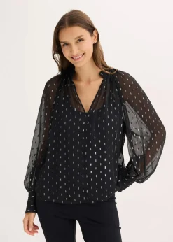 bonprix Bekleidung·Jacken & Mäntel|Blusen & Tuniken^Transparente Schlupfbluse schwarz/silber