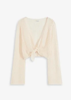 bonprix Strandmode|Bademode·Strandmode^Transparente Strand Ajour-Strickjacke wollweiß