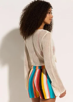 bonprix Strandmode|Bademode·Strandmode^Transparente Strand Ajour-Strickjacke wollweiß