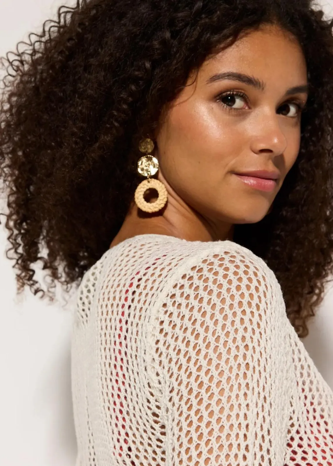 bonprix Strandmode|Bademode·Strandmode^Transparente Strand Ajour-Strickjacke wollweiß