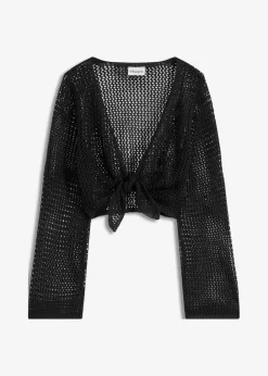 bonprix Strandmode|Bademode·Strandmode^Transparente Strand Ajour-Strickjacke schwarz