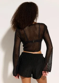 bonprix Strandmode|Bademode·Strandmode^Transparente Strand Ajour-Strickjacke schwarz