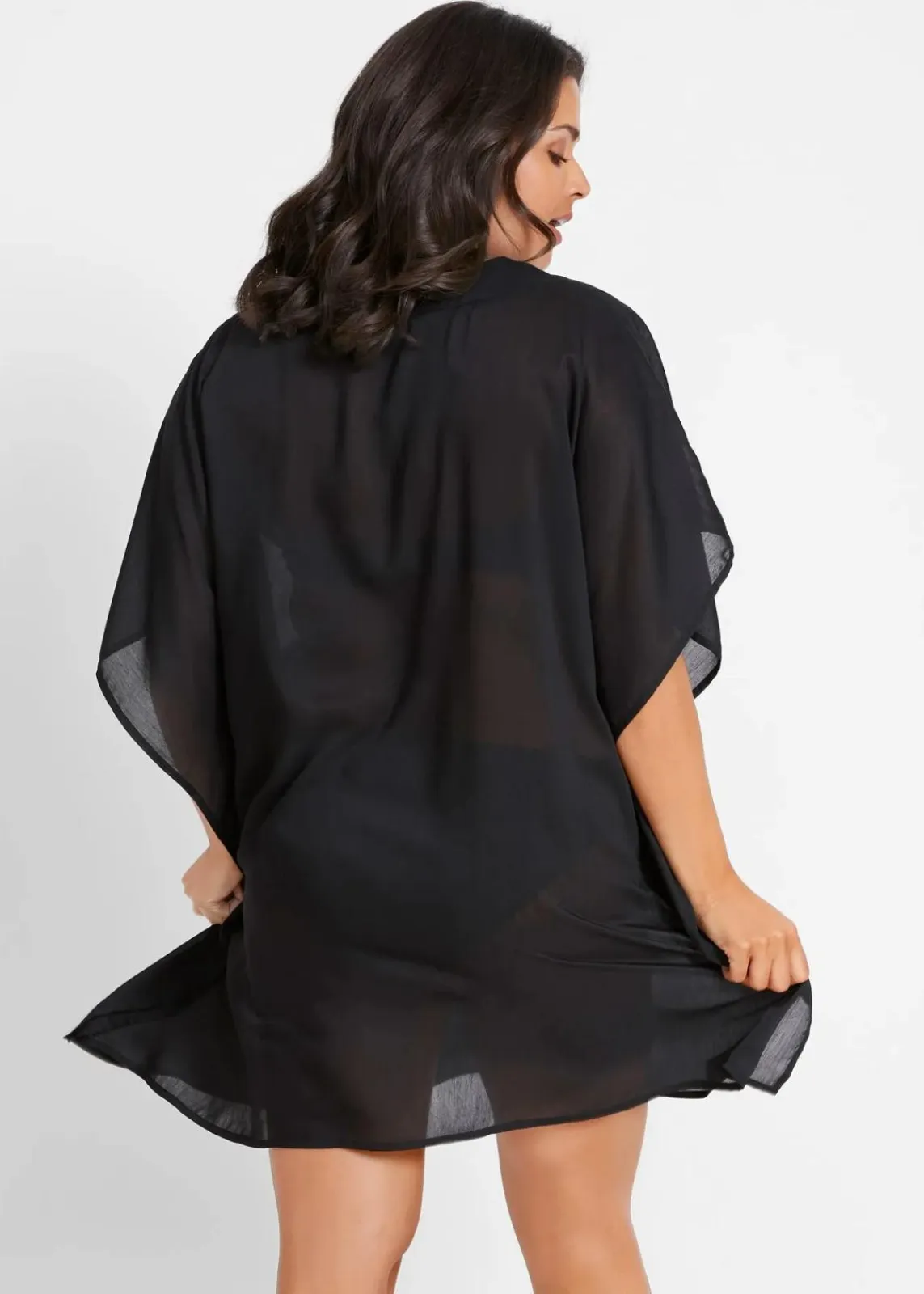 bonprix Strandmode|Bademode·Strandmode^Transparente Strandtunika mit V-Ausschnitt schwarz