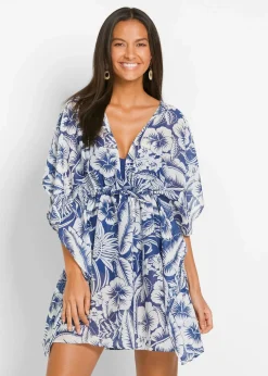 bonprix Strandmode|Bademode·Strandmode^Transparente Strandtunika blau / weiss floral