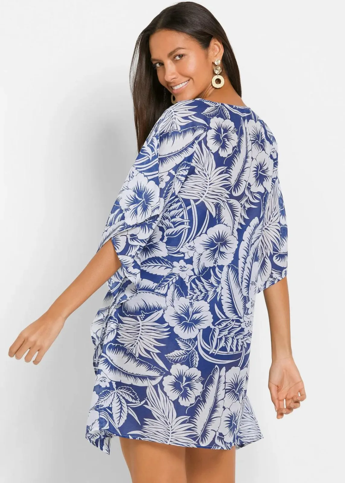 bonprix Strandmode|Bademode·Strandmode^Transparente Strandtunika blau / weiss floral