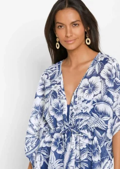 bonprix Strandmode|Bademode·Strandmode^Transparente Strandtunika blau / weiss floral