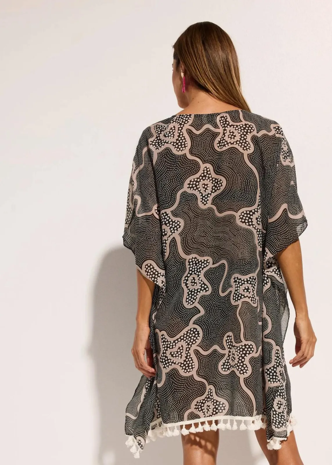 bonprix Strandmode|Bademode·Strandmode^Transparente Strandtunika schwarz/beige bedruckt