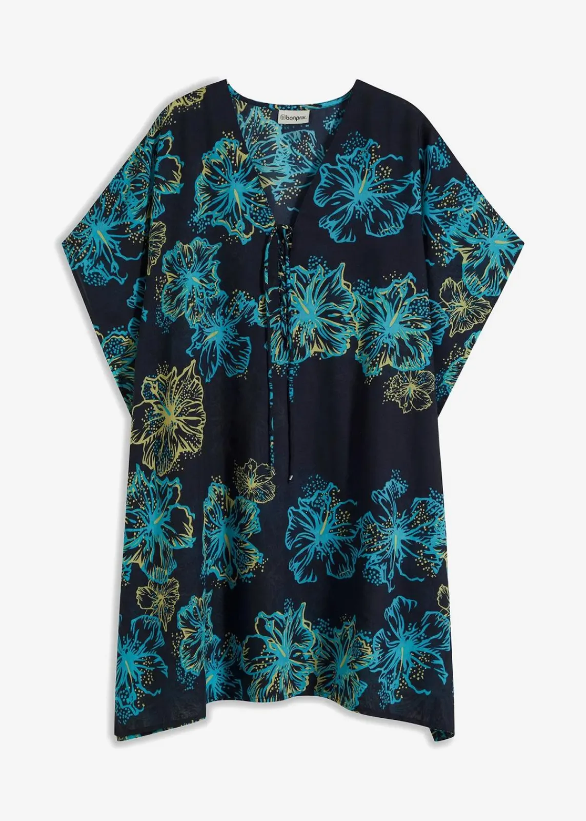 bonprix Strandmode|Bademode·Strandmode^Transparente Strandtunika mit V-Ausschnitt dunkelblau/türkis floral
