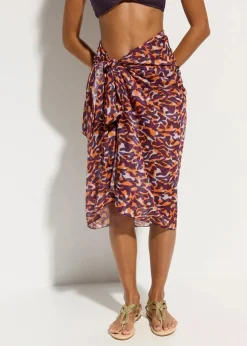 bonprix Strandmode|Nachhaltigere Materialien^Transparenter Pareo lila/hellbraun leo bedruckt
