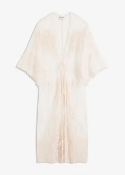 bonprix Strandmode|Bademode·Strandmode^Transparenter Strandkimono mit Spitze wollweiß