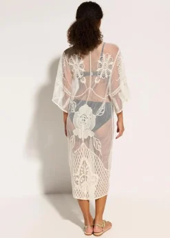 bonprix Strandmode|Bademode·Strandmode^Transparenter Strandkimono mit Spitze wollweiß