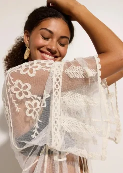 bonprix Strandmode|Bademode·Strandmode^Transparenter Strandkimono mit Spitze wollweiß