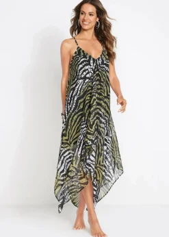 bonprix Strandmode|Bademode·Strandmode^Transparentes Strand Maxikleid aus leichtem Chiffon zebra olivgrün