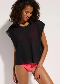 bonprix Strandmode|Bademode·Strandmode^Transparentes Strandhirt mit Kapuze schwarz